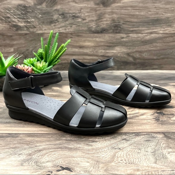 NIB Aravon Josie Two Piece Mary Jane Fishman Sandal Closed Toe Black - Picture 5 of 12